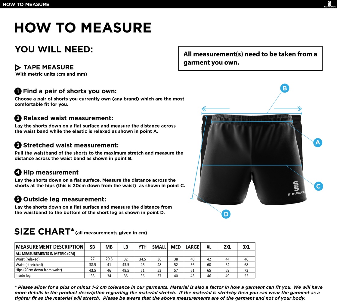Women's - Performance Gym Short - Unisex Fit - Size Guide