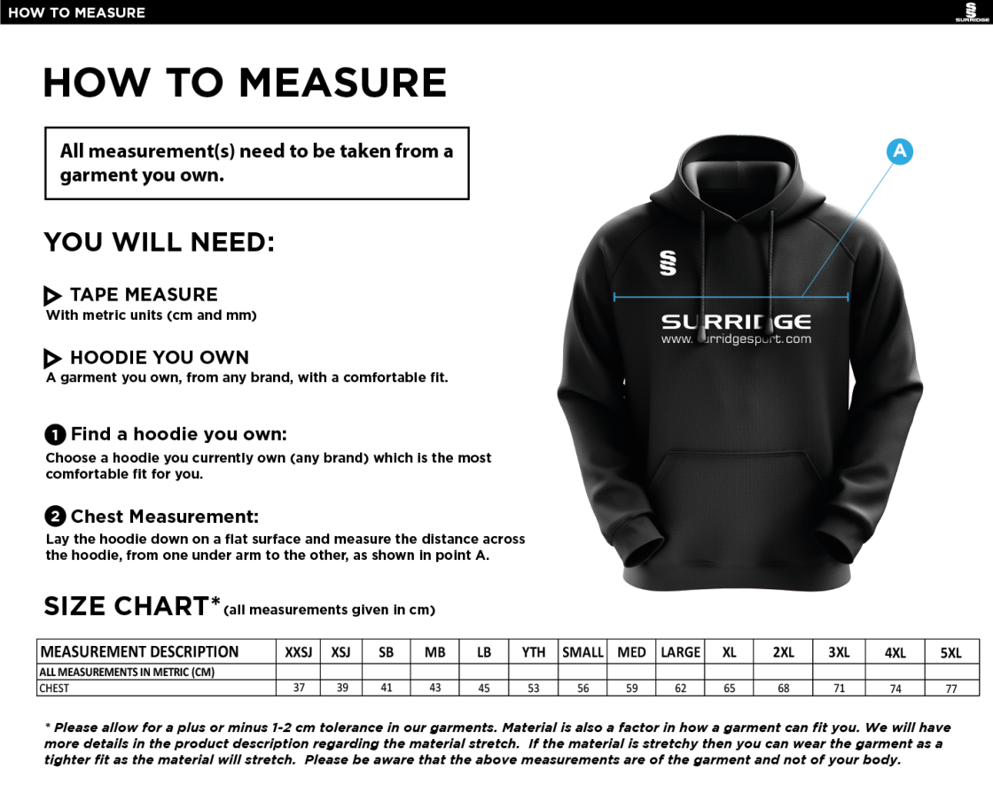 Juniors - Fuse Hoody - Navy / White - Size Guide