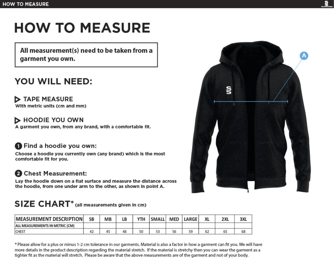 Dual Full Zip Hoody - Navy - Size Guide
