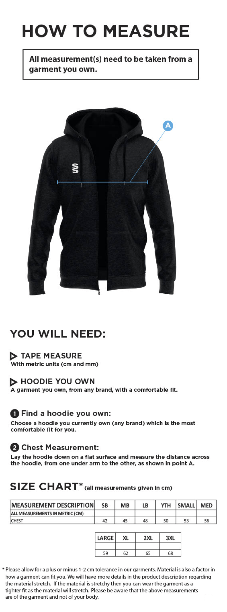 Dual Full Zip Hoody - Navy - Size Guide