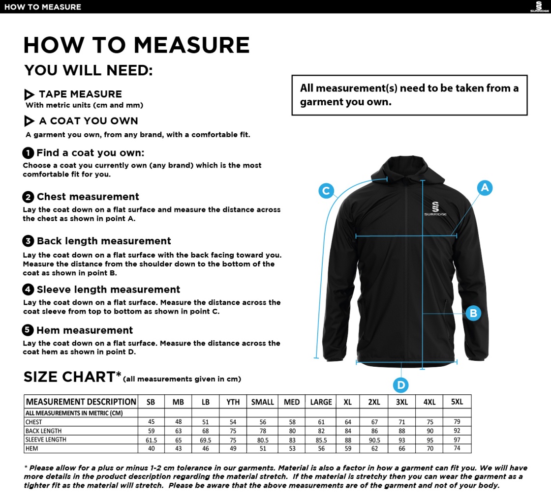 Juniors - Dual Full Zip Training Jacket - Navy - Size Guide