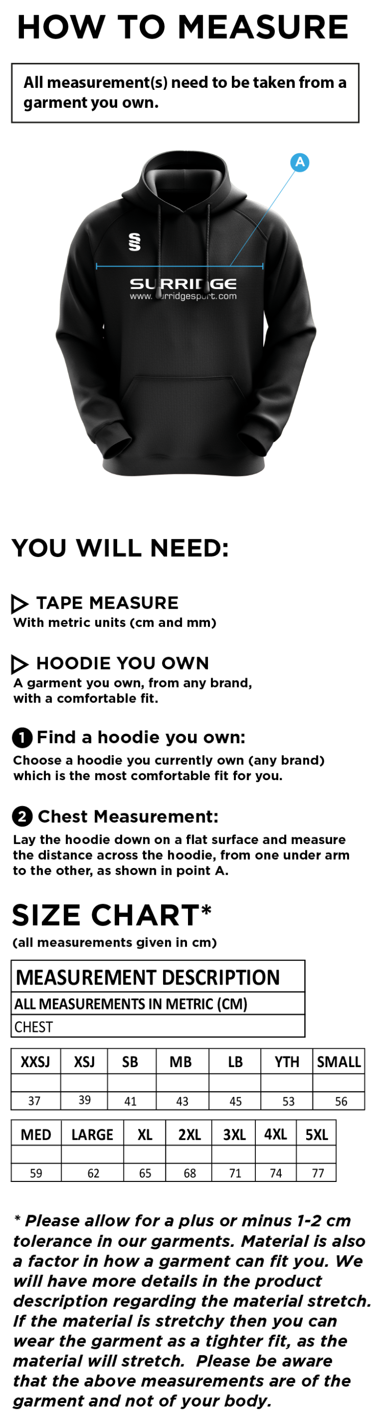 Women's - Fuse Hoody - Unisex Fit - Size Guide