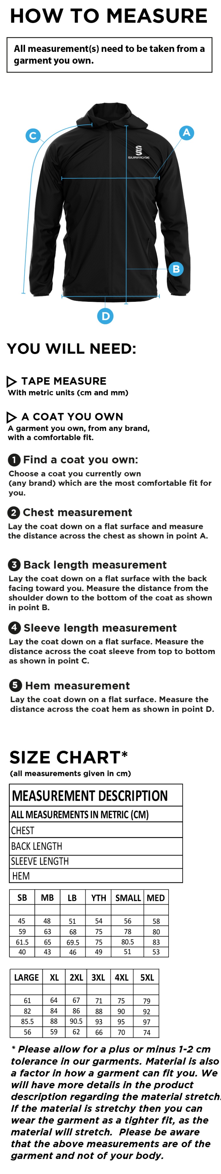 Juniors - Dual Full Zip Training Jacket - Navy - Size Guide