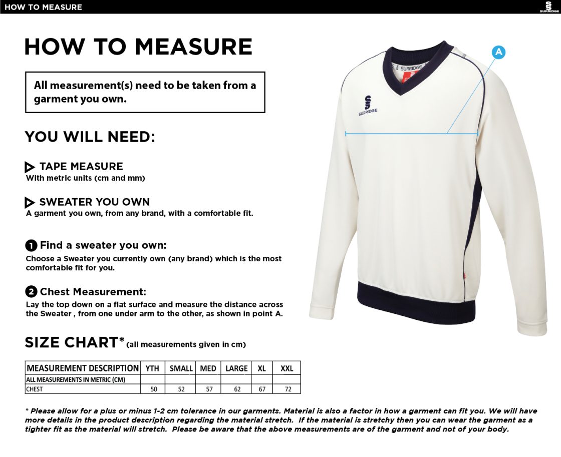 St Lawrence & Highland Court CC - Long Sleeve Bespoke Sweater - Size Guide
